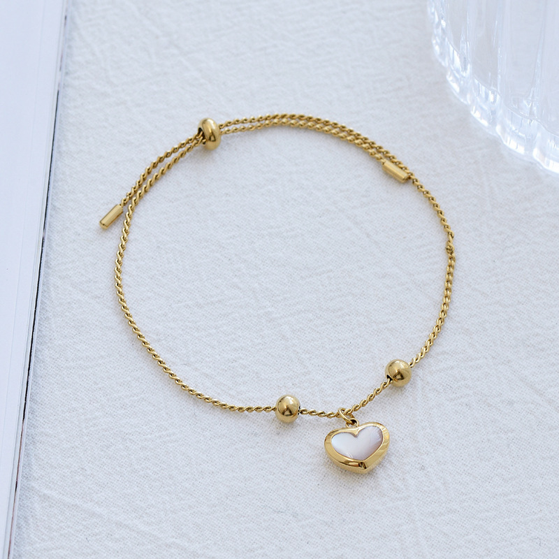 Trendy Waterproof Jewelry 18k Gold Plated Stainless Steel Heart Shape Shell Adjustable Bracelets for Women YF3053