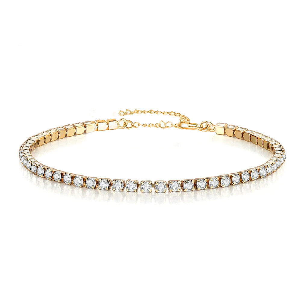 Trendy Waterproof 18K Gold Stainless Steel 2mm Shiny Cubic Zirconia Classic Tennis Chain Bracelet For Women YF3115