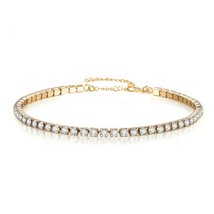 Trendy Waterproof 18K Gold Stainless Steel 2mm Shiny Cubic Zirconia Classic Tennis Chain Bracelet For Women YF3115