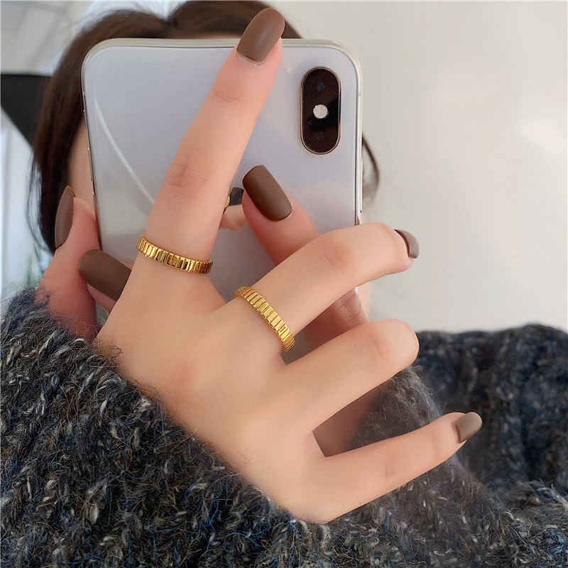 Minimalist 18K Gold Plated Stainless Steel Striped Band Rings 3MM High Polished Geometric Stacking Ring Waterproof YF2858