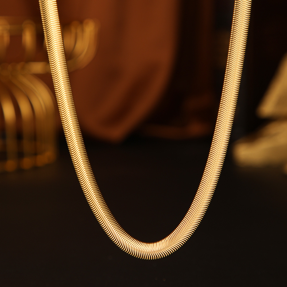 Fashion 8mm Stainless Steel 18k Gold Plated Filled Thick Wide Flexible Flat Snake Chain Chunky Herringbone Chain Necklace YF3208