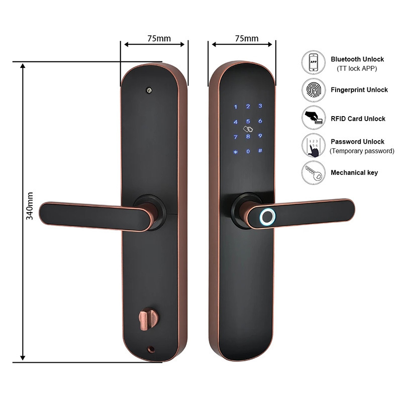 Biometric Fingerprint Lock Home Security Entrance Smart Door Lock with TTLOCK Tuya APP Remote Unlock Door Access Control System