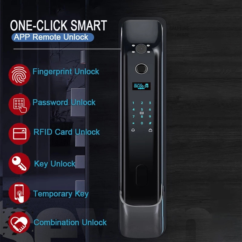 New Biometric Fingerprint Lock Security Smart Door Lock Password Key IC Card Unlock APP Camera Monitor Electronic Lock