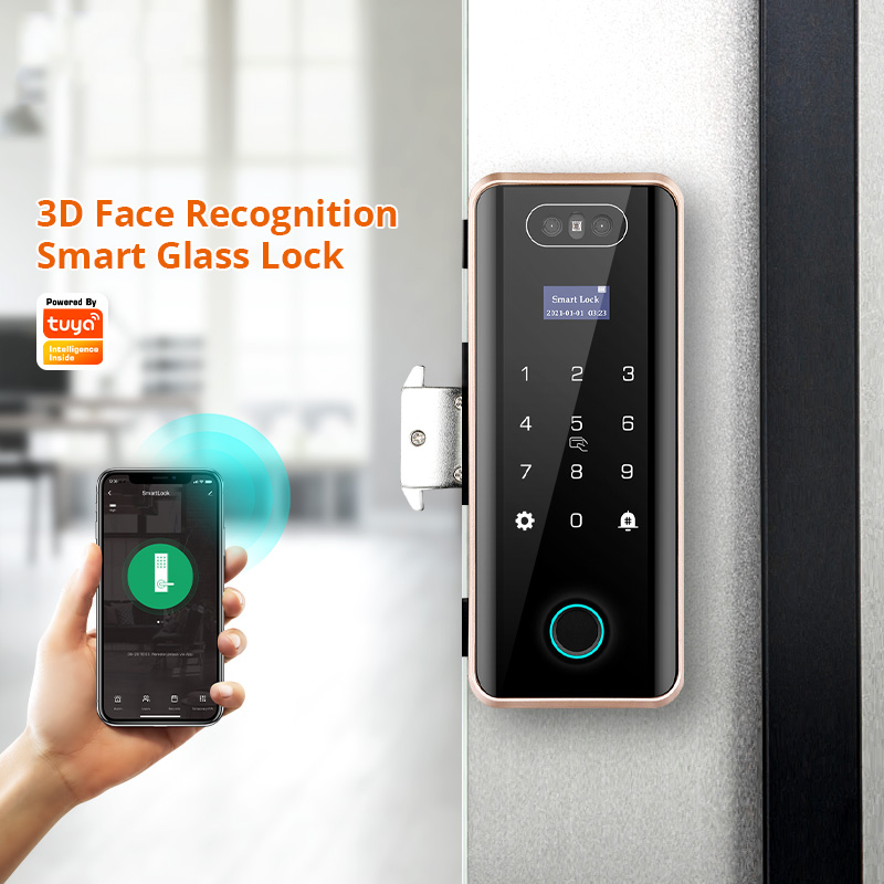 Tuya APP WiFi Remote Control Smart Face Recognition Fingerprint Password Code Lock For Frameless Frame Glass Push Sliding Door