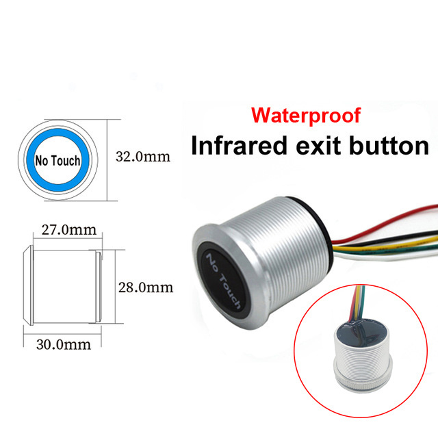 Waterproof Contactless No Touch Sensor Exit Switch Induction Type Release Exit Button Switch Access Control DC12V/24V With LED