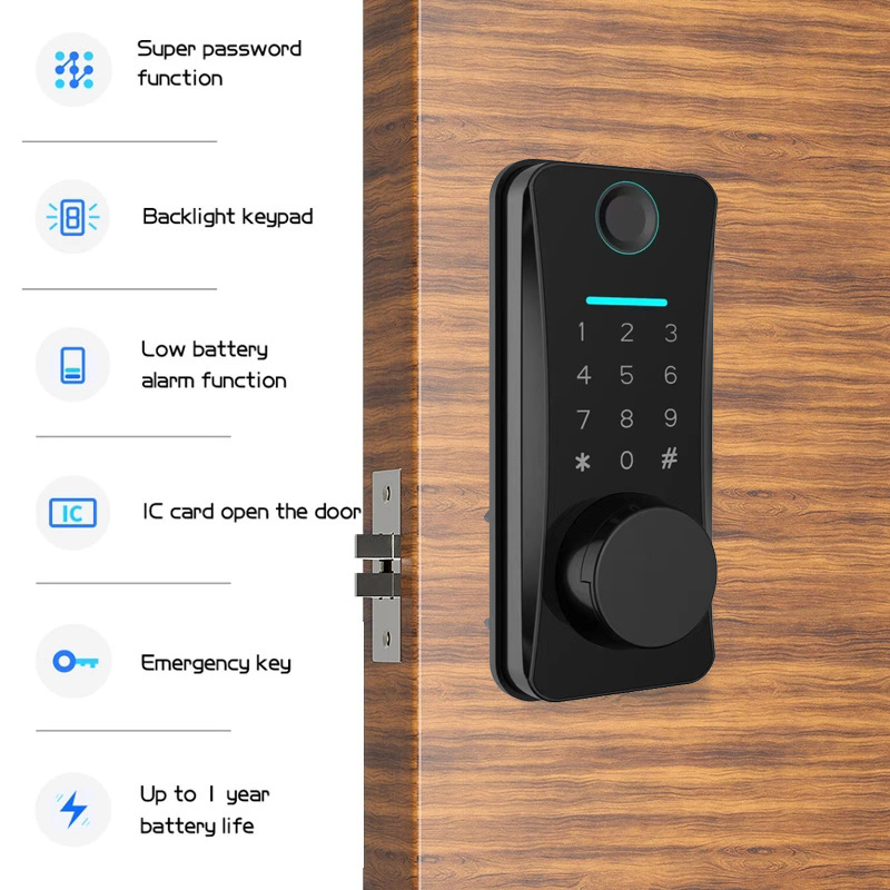 Biometric Keyless Entry TUYA APP Digital Keypad Fingerprint Door Lock Smart Deadbolt Locks US Standard Home Security