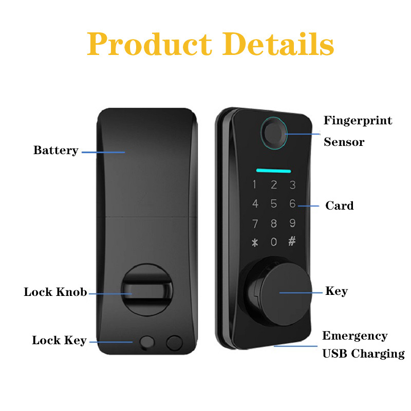 Biometric Keyless Entry TUYA APP Digital Keypad Fingerprint Door Lock Smart Deadbolt Locks US Standard Home Security