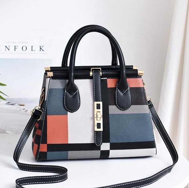 Wholesale Latest Multi-Color Plaid Pattern Women's One-Shoulder Messenger Bag Cheap Women's Leather Handbag