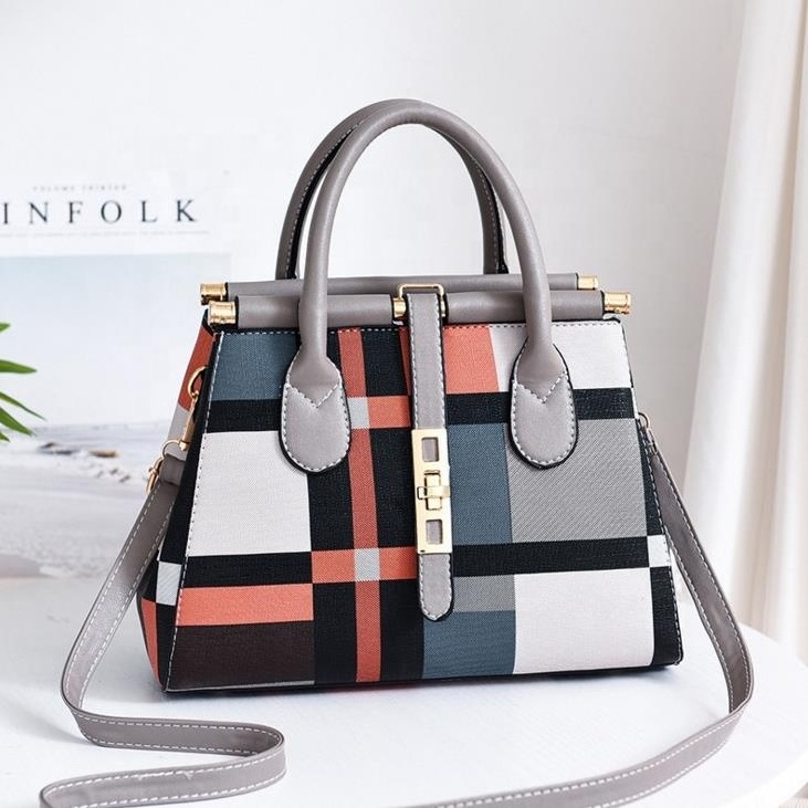 Wholesale Latest Multi-Color Plaid Pattern Women's One-Shoulder Messenger Bag Cheap Women's Leather Handbag