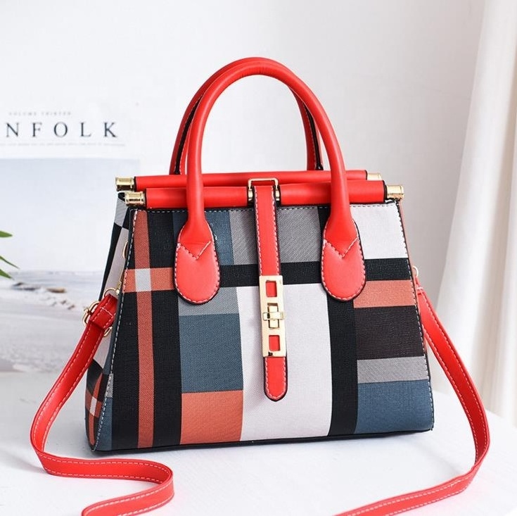 Wholesale Latest Multi-Color Plaid Pattern Women's One-Shoulder Messenger Bag Cheap Women's Leather Handbag