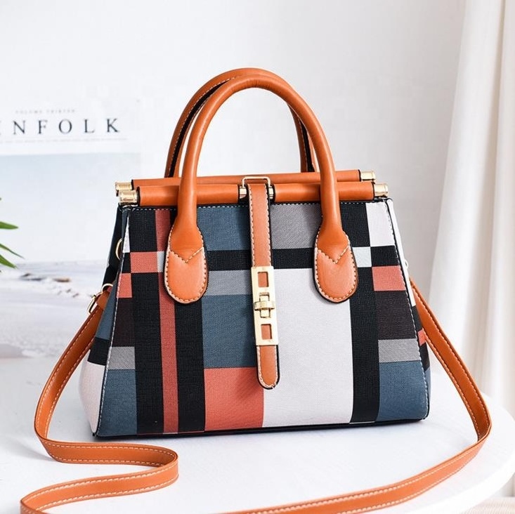 Wholesale Latest Multi-Color Plaid Pattern Women's One-Shoulder Messenger Bag Cheap Women's Leather Handbag