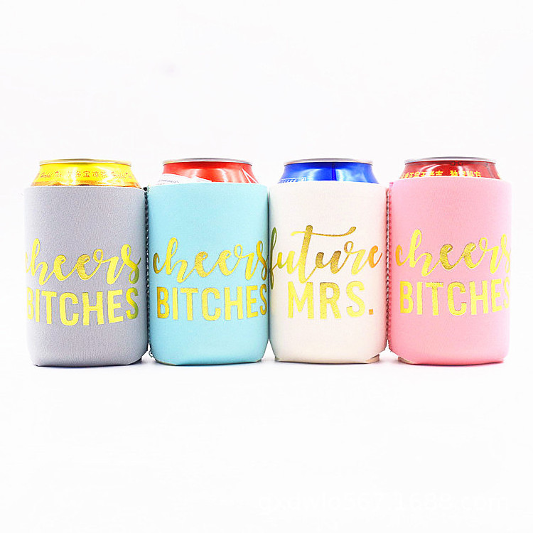 Personalized Beer Can Cooler Gold Logo Print Sleeve Insulated Neoprene Wine Can Cooler Cover Reusable Collapsible Bottle Holder