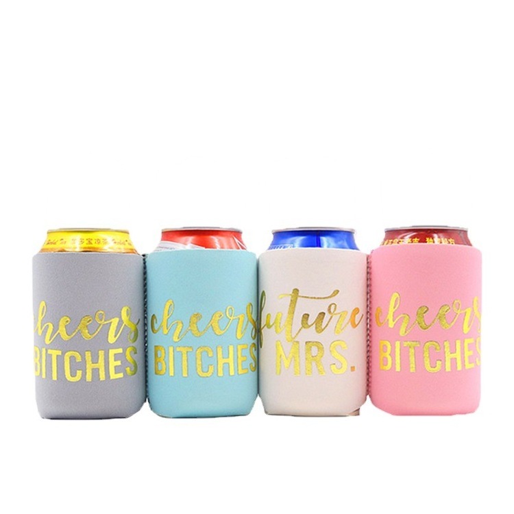 Personalized Beer Can Cooler Gold Logo Print Sleeve Insulated Neoprene Wine Can Cooler Cover Reusable Collapsible Bottle Holder