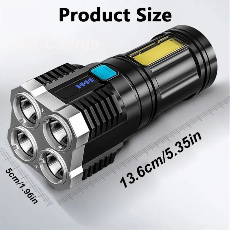 4-Mode Brightness Adjustment Outdoor Emergency Use Multi-Functional LED Display Flashlight