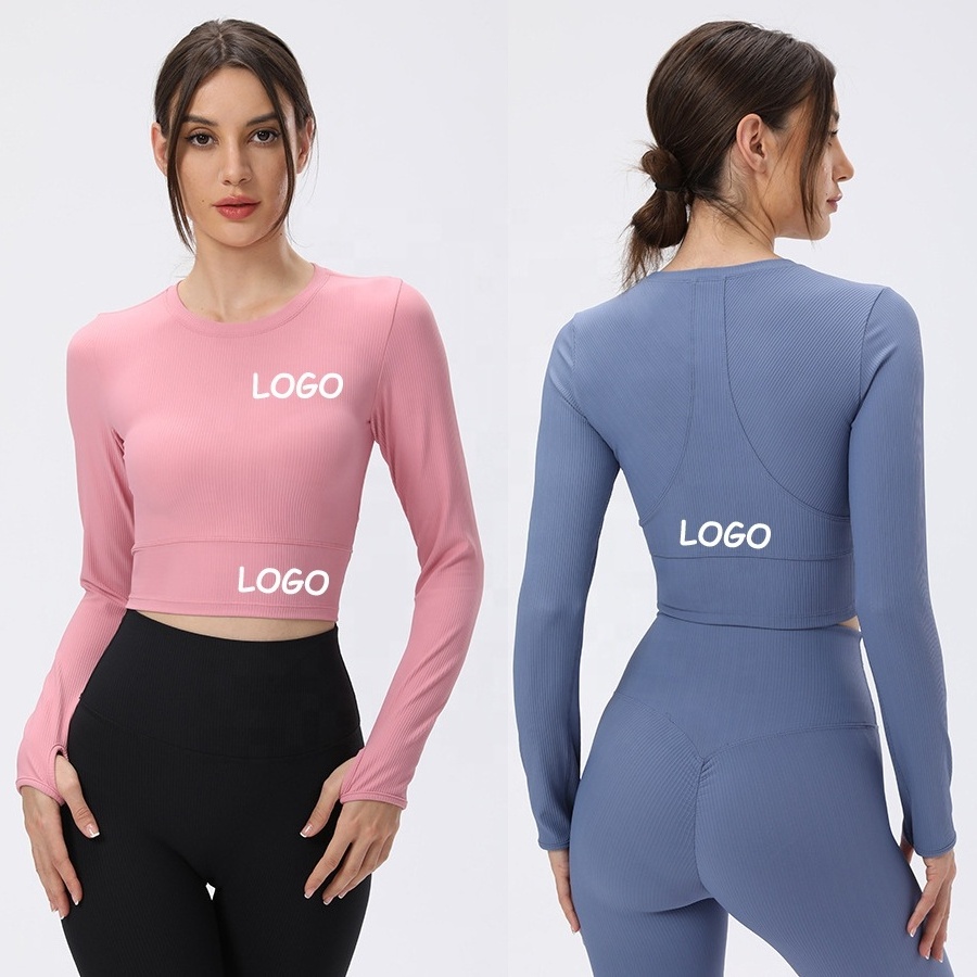 Dropshipping Custom Women Long Sleeve Yoga Tops Wholesale Girls Workout Sports Shirt Women Fitness Active Wear T Shirt