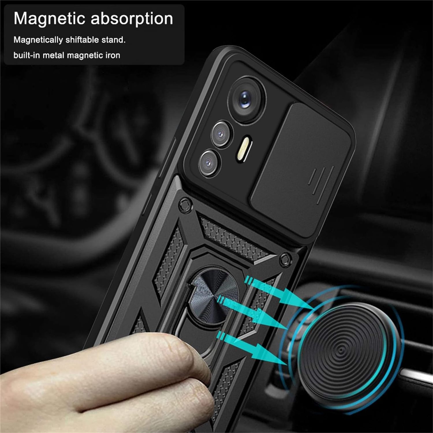 Heavy Duty Protective Camera Slide Lens Cover For Xiaomi POCO X6 PRO 5G M6 Pro 4G 360 Degree Finger Ring Stable Kickstand Case