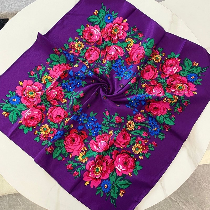 Women Ethnic Floral printing Square Head Wrap Babushka Cotton Polyester Russian Scarf