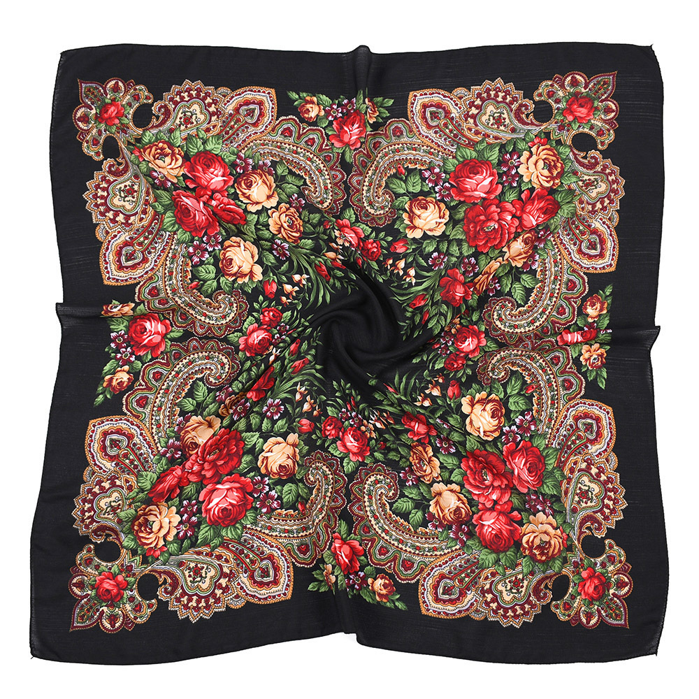 Scarf Handkerchief Square Russian 80x80CM Ethnic Floral Pattern Printed Women Neck Head Scarf Hijab Headband Ukraine Scarf