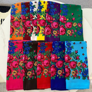 Women Ethnic Floral printing Square Head Wrap Babushka Cotton Polyester Russian Scarf