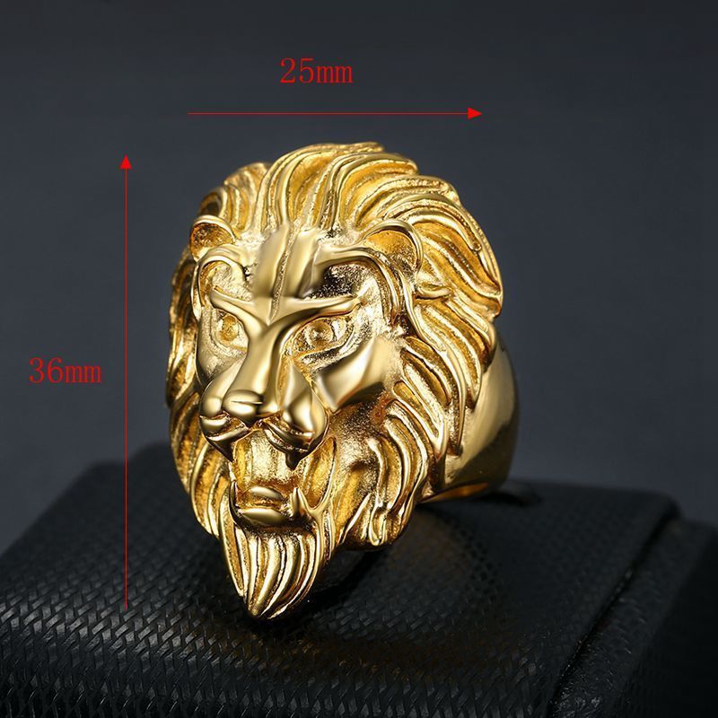 316 Stainless Steel Hip Hop Lion Head Hand Polished Vacuum Gold Plated Men's Ring