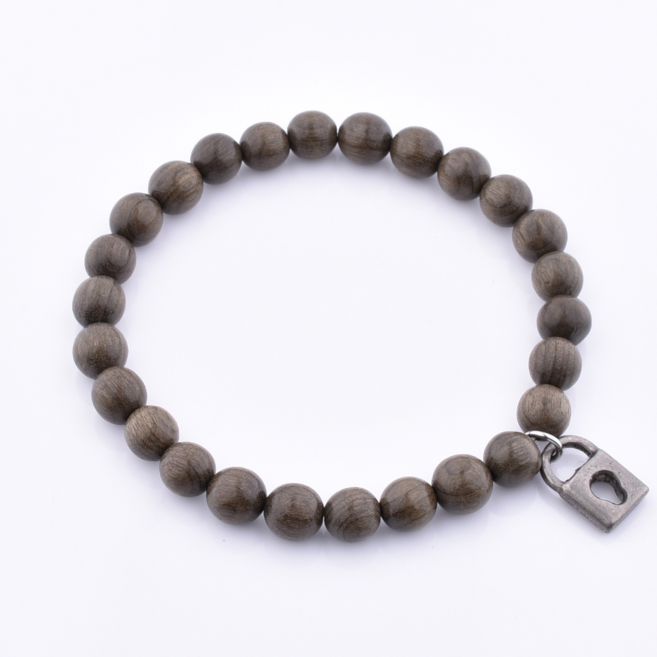 Hot Sale Wood Vintage Stainless Steel Locket 6MM Petrified Silk Wood Bead Bracelet For Men