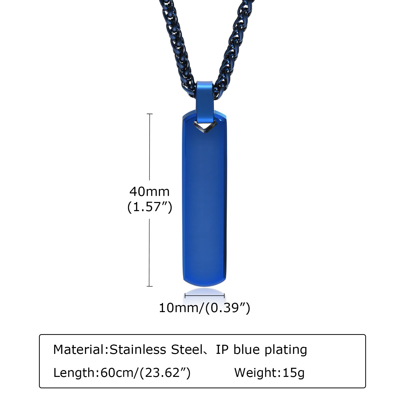 Hot Sale Simple Custom Engravable Letter Vertical Cuboid Geometric Bar Pendant Necklace Stainless Steel Mens Necklace