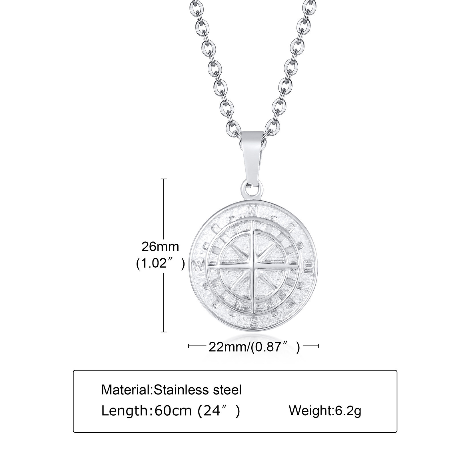 Stylish simple hip hop style Stainless steel Compass Pendant Gold coin Compass pendant men's necklace