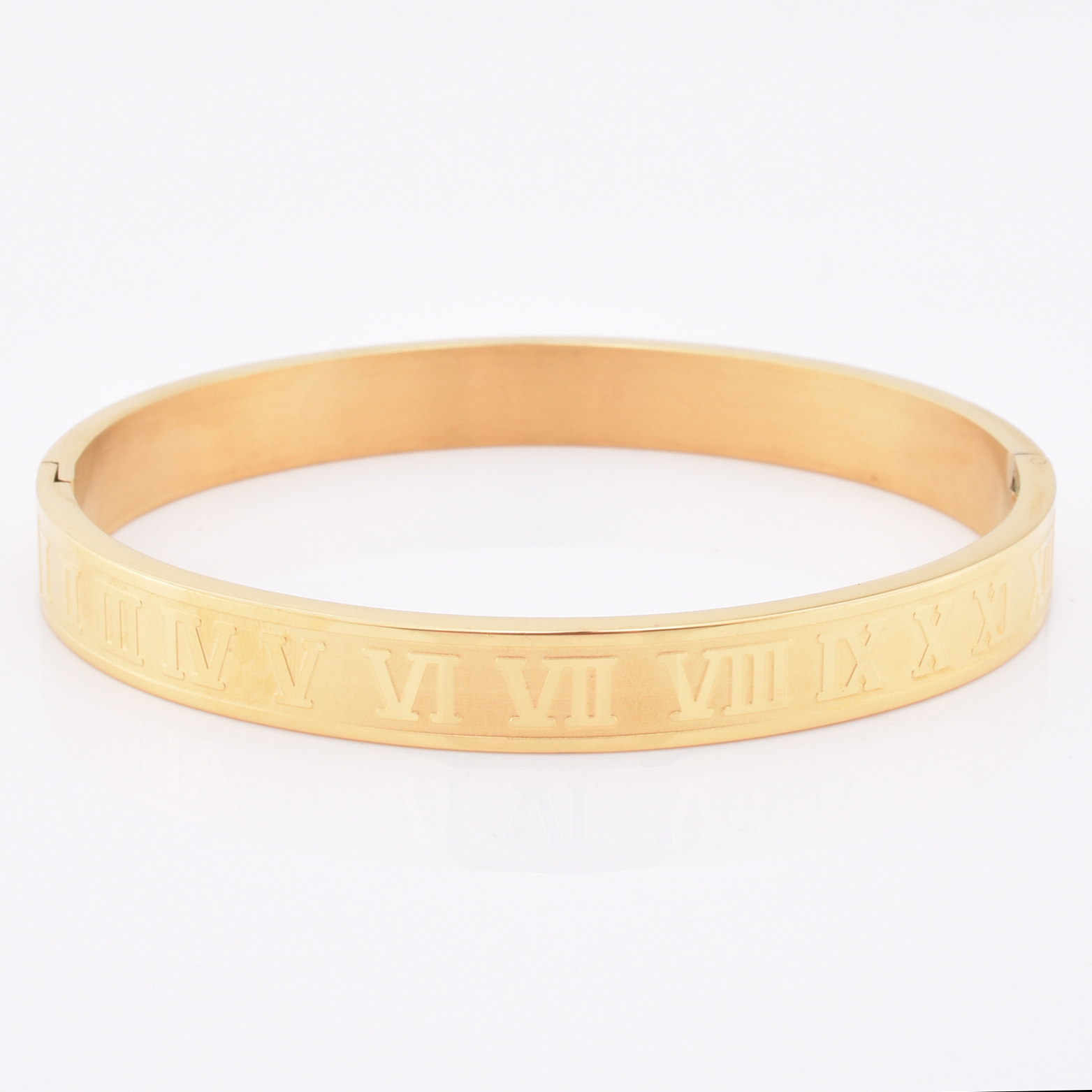 Gold Plated Bracelet Man Saudi Design Thin Stainless Steel Sex Roman Numerals Bangle