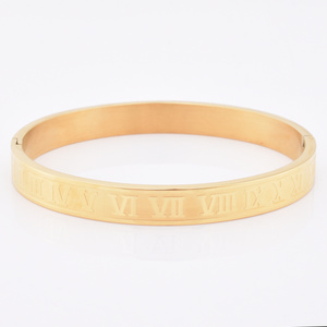 Gold Plated Bracelet Man Saudi Design Thin Stainless Steel Sex Roman Numerals Bangle