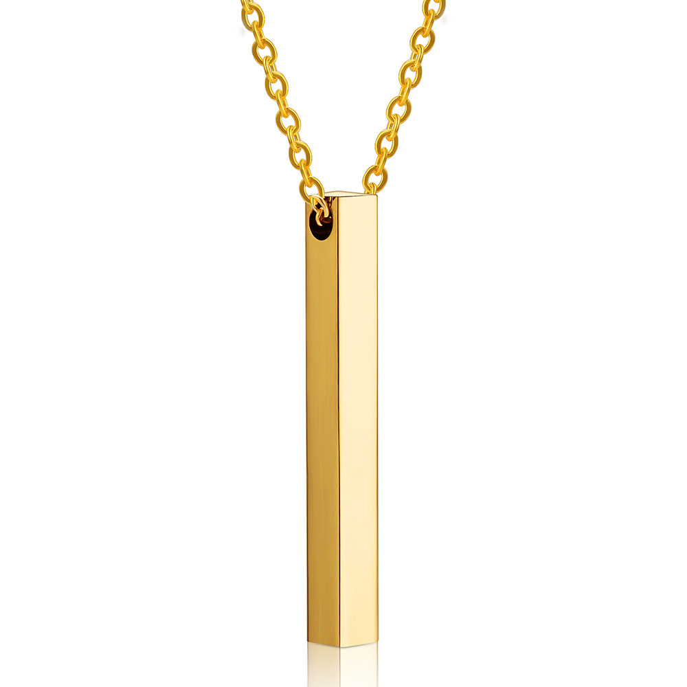 Latest Design Fashion Necklace Stainless Steel Gold Engraved Logo Blank Bar Pendant Necklace Bulk for Women and Men