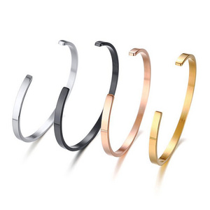 4MM 316L Stainless Steel Silver Gold Rose Gold Black Shiny Cuff Bangle New Fashion Women Mother Open Bracelet