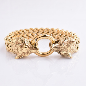 The Hottest Cuban Chain 12mm Tiger Head 18K Gold Stainless Steel Heavy Gothic Chain Cuban Link Bracelet