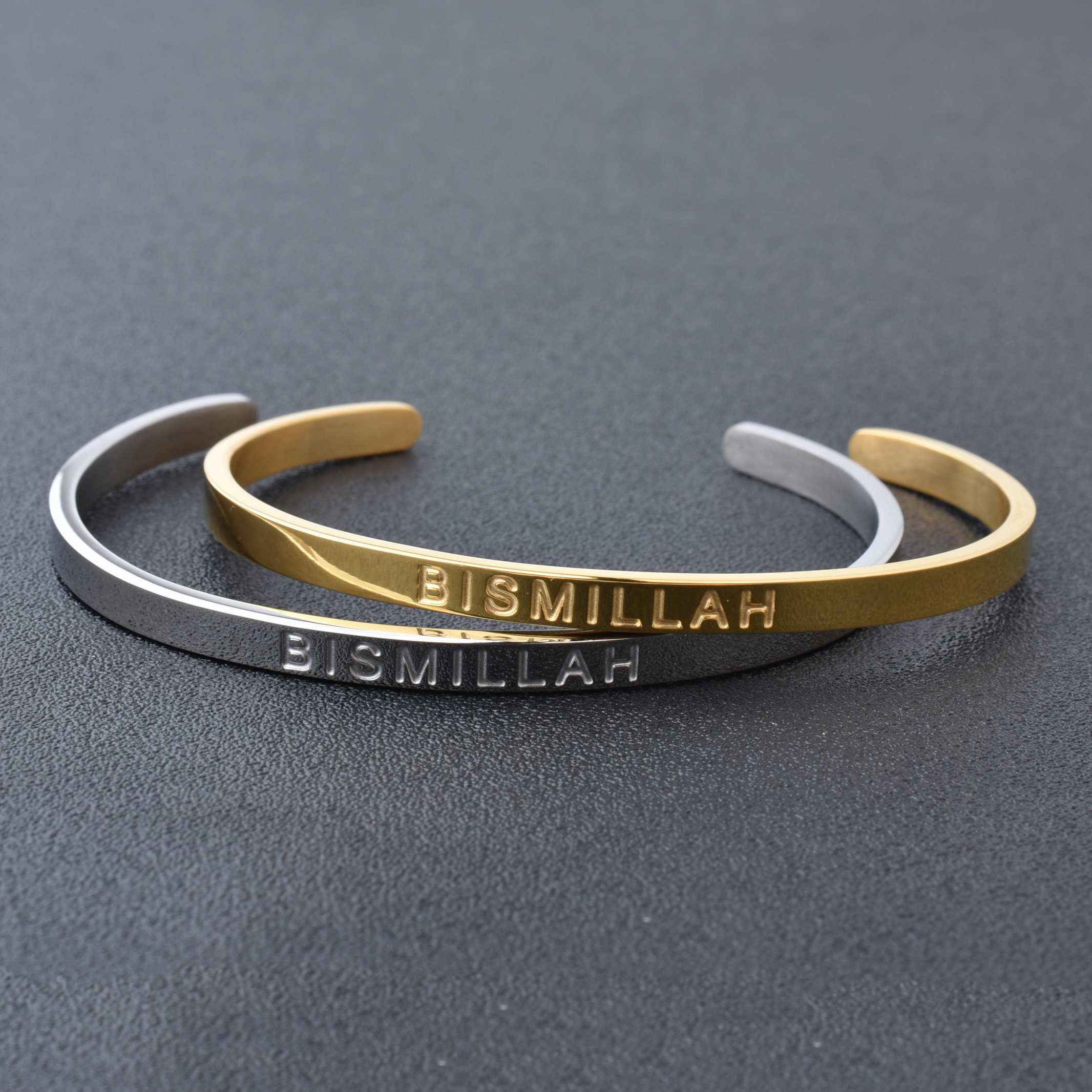 High Quality Engraved Words Logo Gold Plated Woman Mens Custom Logo Stainless Steel Bracelet Gold Cuff Bangle