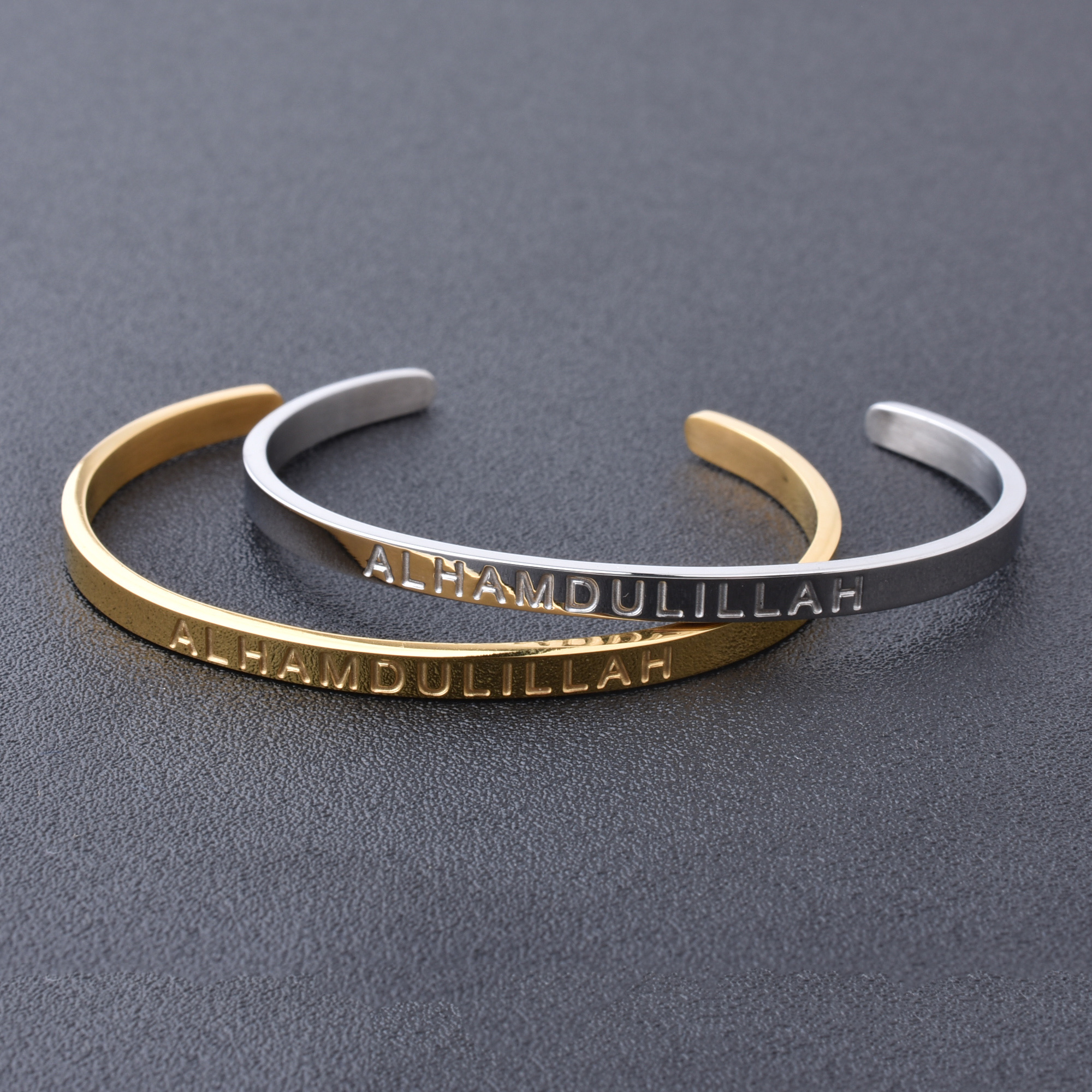 High Quality Engraved Words Logo Gold Plated Woman Mens Custom Logo Stainless Steel Bracelet Gold Cuff Bangle