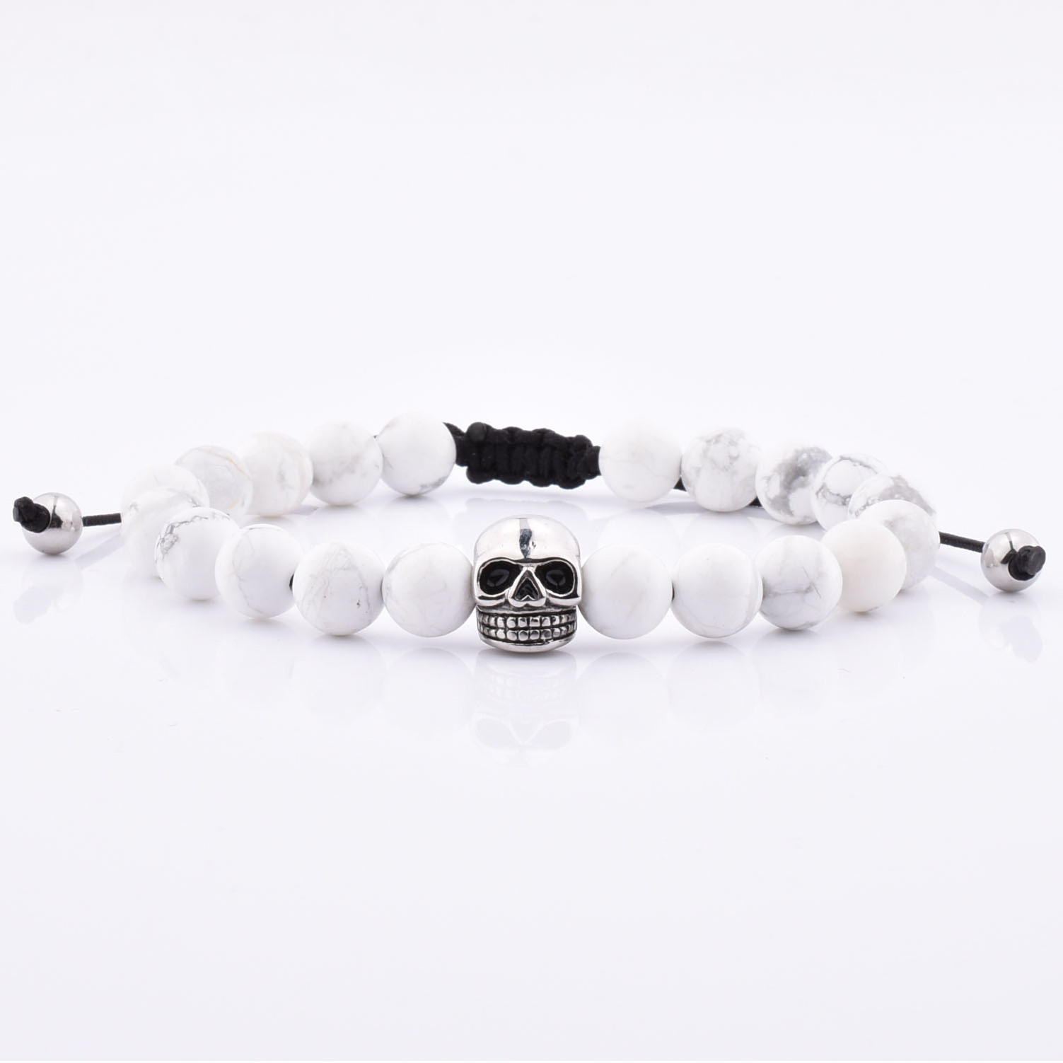 Fashion Jewellery Silver Plated Skull White Turquoise Howlite White Transparent Stone Bracelet