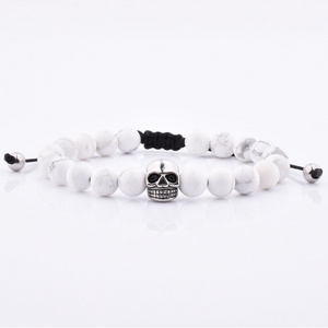 Fashion Jewellery Silver Plated Skull White Turquoise Howlite White Transparent Stone Bracelet