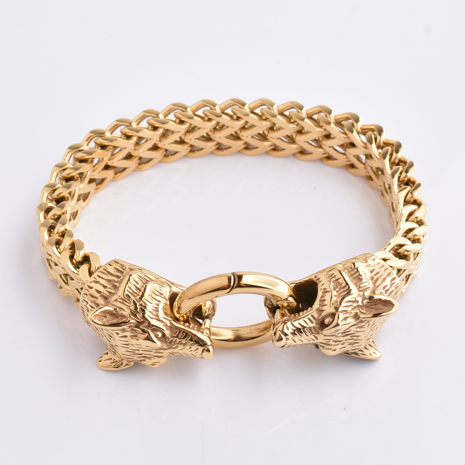 The Hottest Cuban Chain 12mm Tiger Head 18K Gold Stainless Steel Heavy Gothic Chain Cuban Link Bracelet