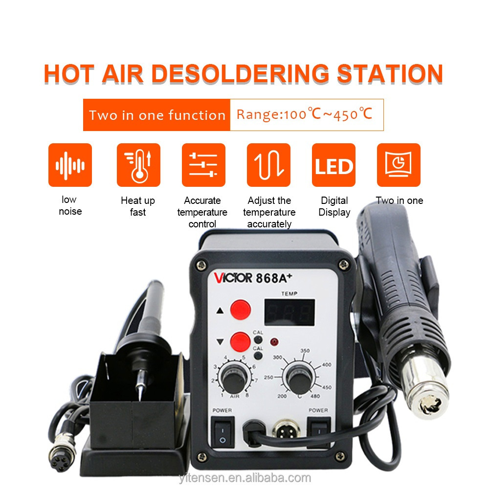 868A+SMD hot air gun soldering station desoldering stations iron soldering station 2 in 1