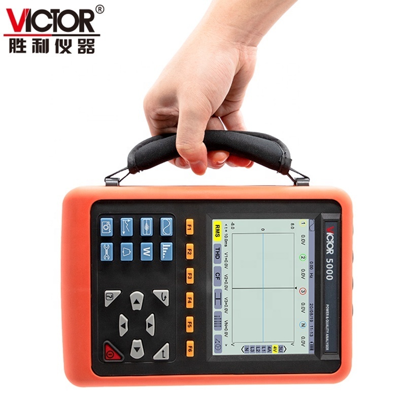 VICTOR 5000 100A Current sensor 5.6 -inch Power Quality Analyzer 4 channels 40Hz~70Hz 1000V USB True RMS Electric Power Tester