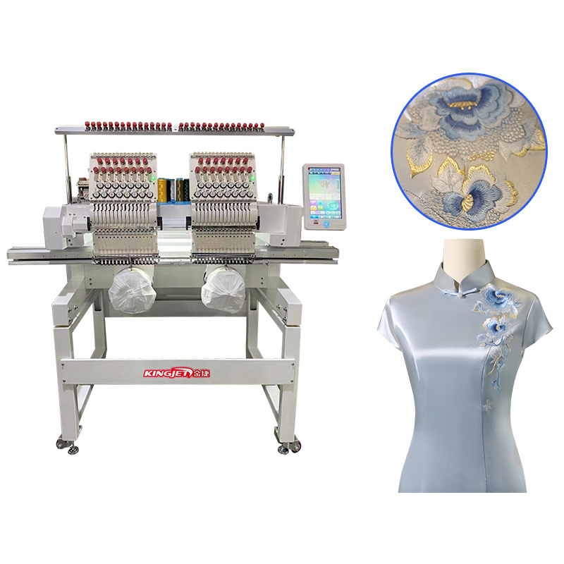 Hot sale 2 heads automatic multi color functions computer garment clothes t shirt flat printing machine embroidery machine