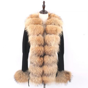 2022 new arrival factory direct supply luxury women real fox fur trim sweater knitting regular coat with fur