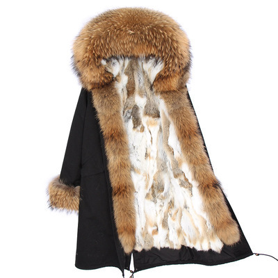 Drop Shipping Maomaokong X-long Parka Real raccoon fur at hood front placket and cuffs coat X-long real fur jacket