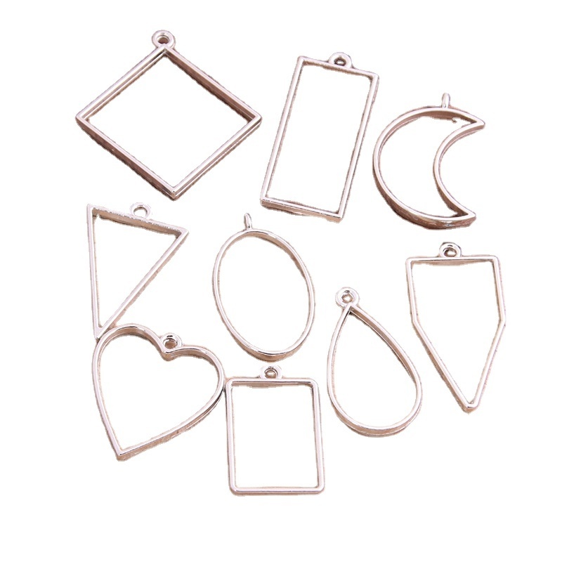 Alloy KC Gold plated Rhodium Border Mold Geometric Hollow Metal Frame Bezel Epoxy Resin Pendant Tray For DIY Jewelry Making