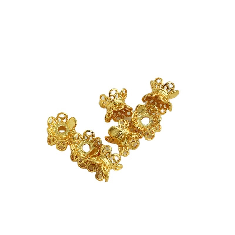 Bead Caps Double Sided Flower Spacer Hollow Copper Silver and Gold Plated Color Diy Jewelry Bracelet Making Findings