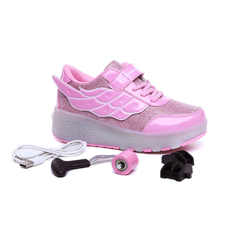 Kids Girls Ninos Lighting Light Up Skate Roller Scating Patines Skating Shoes Flashing Roller With Led