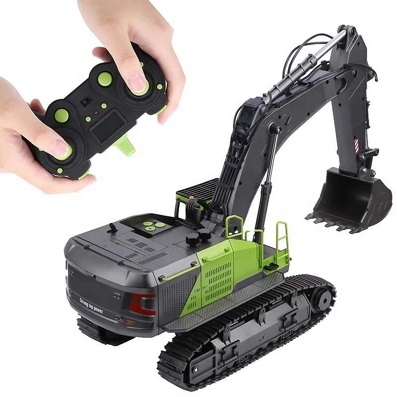 Huina 1593 Sound Led Lights Diecast Tracked Machine 2.4G Proportional Remote Control RC Timber Grab Excavator Toy For Kids