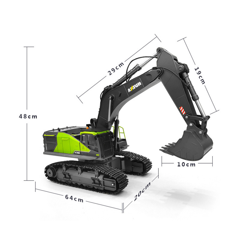 Huina 1593 Sound Led Lights Diecast Tracked Machine 2.4G Proportional Remote Control RC Timber Grab Excavator Toy For Kids