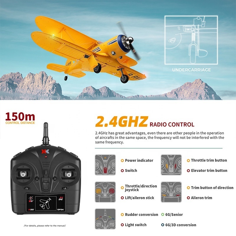 Wltoys A300 Beech D17S 3D 6G 2.4G 4CH Gyro Biplane Electric RTF EPP Remote Control RC Airplane With Brushless Motor Aviation Toy