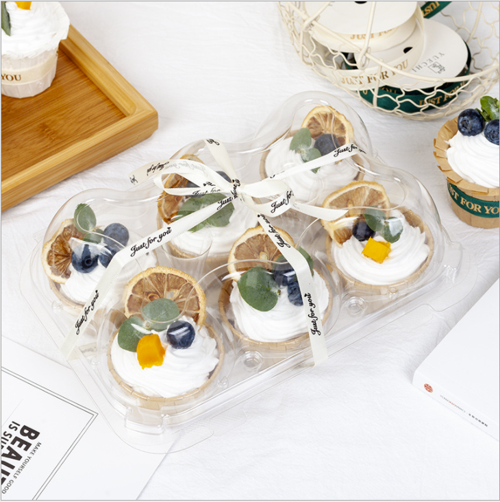 Wholesale Disposable Plastic Cupcake Container 4 6 12 24 Holes PET Clear Clamshell Cupcake Boxes