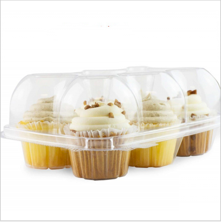 Disposable 6 Count Hinged Clamshell PET Mini Transparent Clear Individual Plastic Muffin Cupcake Containers Boxes and Packaging